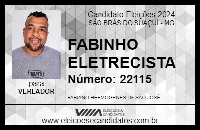 Candidato FABINHO ELETRECISTA 2024 - SÃO BRÁS DO SUAÇUÍ - Eleições