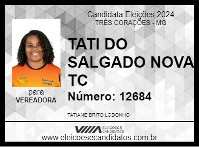 Candidato TATI DO SALGADO NOVA TC 2024 - TRÊS CORAÇÕES - Eleições