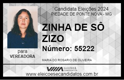 Candidato ZINHA DE SÔ ZIZO 2024 - PIEDADE DE PONTE NOVA - Eleições