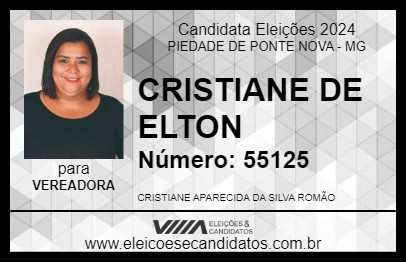 Candidato CRISTIANE DE ELTON 2024 - PIEDADE DE PONTE NOVA - Eleições