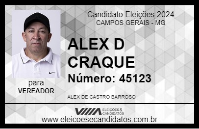 Candidato ALEX D CRAQUE 2024 - CAMPOS GERAIS - Eleições