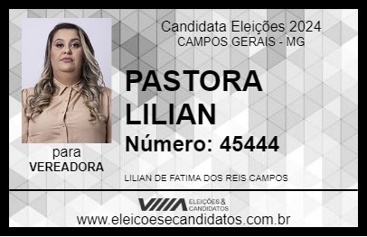 Candidato PASTORA LILIAN 2024 - CAMPOS GERAIS - Eleições