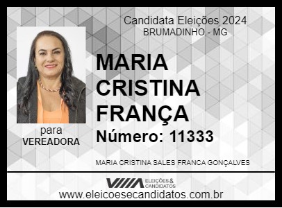 Candidato MARIA CRISTINA FRANÇA 2024 - BRUMADINHO - Eleições