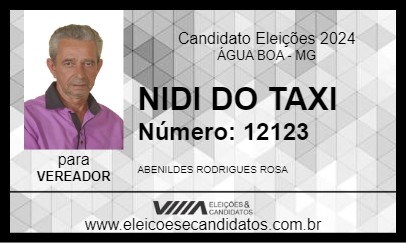 Candidato NIDI DO TAXI 2024 - ÁGUA BOA - Eleições