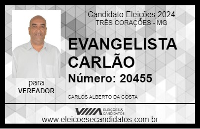 Candidato EVANGELISTA CARLÃO 2024 - TRÊS CORAÇÕES - Eleições