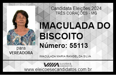 Candidato IMACULADA DO BISCOITO 2024 - TRÊS CORAÇÕES - Eleições