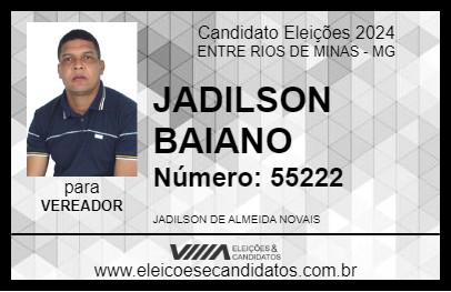 Candidato JADILSON BAIANO 2024 - ENTRE RIOS DE MINAS - Eleições