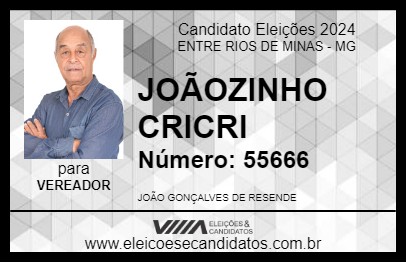 Candidato JOÃOZINHO CRICRI 2024 - ENTRE RIOS DE MINAS - Eleições