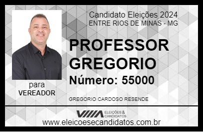 Candidato PROFESSOR GREGORIO 2024 - ENTRE RIOS DE MINAS - Eleições