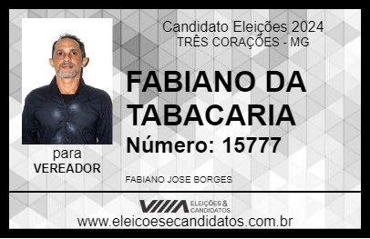 Candidato FABIANO DA TABACARIA 2024 - TRÊS CORAÇÕES - Eleições