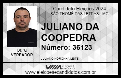 Candidato JULIANO DA COOPEDRA 2024 - SÃO THOMÉ DAS LETRAS - Eleições