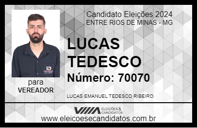 Candidato LUCAS TEDESCO 2024 - ENTRE RIOS DE MINAS - Eleições