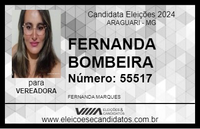 Candidato FERNANDA BOMBEIRA 2024 - ARAGUARI - Eleições