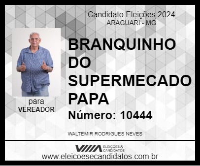 Candidato BRANQUINHO DO SUPERMECADO PAPA 2024 - ARAGUARI - Eleições