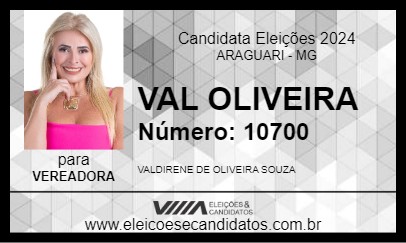 Candidato VAL OLIVEIRA 2024 - ARAGUARI - Eleições