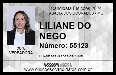 Candidato LILIANE DO NEGO 2024 - ABADIA DOS DOURADOS - Eleições