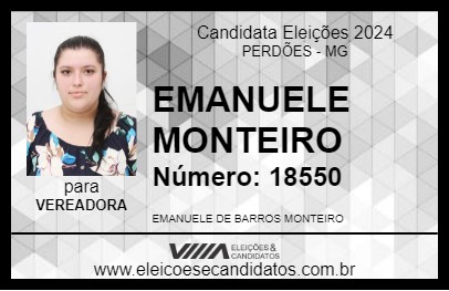 Candidato EMANUELE MONTEIRO 2024 - PERDÕES - Eleições