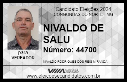 Candidato NIVALDO DE SALU 2024 - CONGONHAS DO NORTE - Eleições