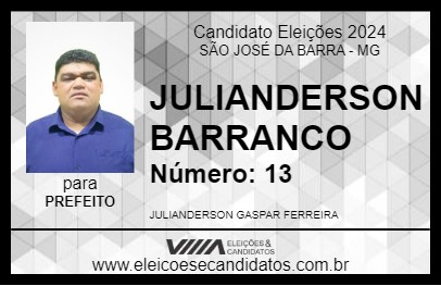 Candidato JULIANDERSON BARRANCO 2024 - SÃO JOSÉ DA BARRA - Eleições