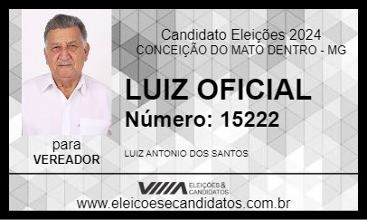 Candidato LUIZ OFICIAL 2024 - CONCEIÇÃO DO MATO DENTRO - Eleições