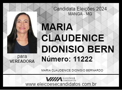 Candidato MARIA CLAUDENICE DIONISIO BERN 2024 - MANGA - Eleições