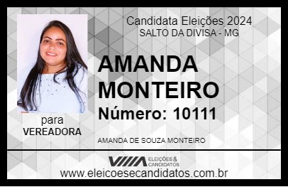 Candidato AMANDA MONTEIRO 2024 - SALTO DA DIVISA - Eleições