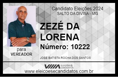 Candidato ZEZÉ DA LORENA 2024 - SALTO DA DIVISA - Eleições