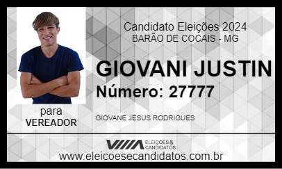 Candidato GIOVANI JUSTIN 2024 - BARÃO DE COCAIS - Eleições