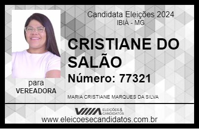 Candidato CRISTIANE DO SALÃO 2024 - IBIÁ - Eleições