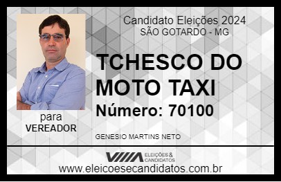 Candidato TCHESCO DO MOTO TAXI 2024 - SÃO GOTARDO - Eleições