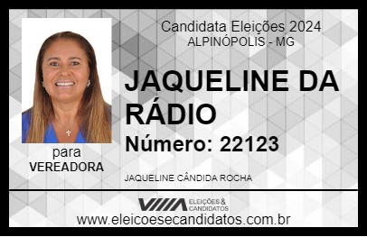 Candidato JAQUELINE DA RÁDIO 2024 - ALPINÓPOLIS - Eleições