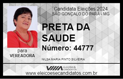 Candidato PRETA DA SAUDE 2024 - SÃO GONÇALO DO PARÁ - Eleições