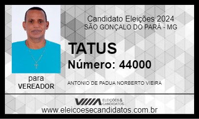 Candidato TATUS  2024 - SÃO GONÇALO DO PARÁ - Eleições