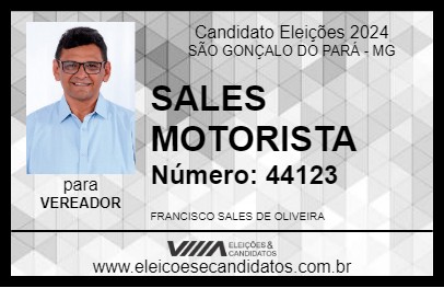 Candidato SALES MOTORISTA 2024 - SÃO GONÇALO DO PARÁ - Eleições