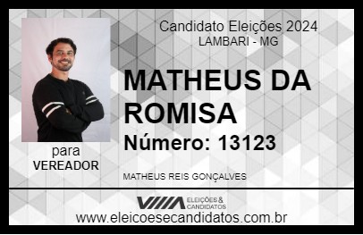 Candidato MATHEUS DA ROMISA 2024 - LAMBARI - Eleições