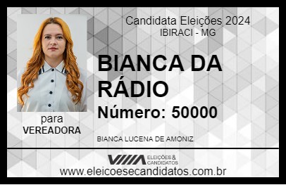 Candidato BIANCA DA RÁDIO 2024 - IBIRACI - Eleições