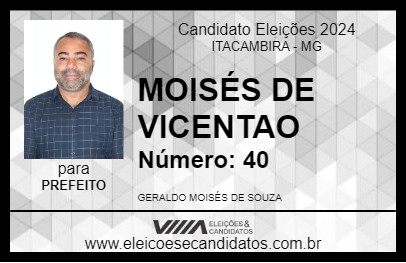 Candidato MOISÉS DE VICENTAO 2024 - ITACAMBIRA - Eleições