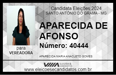 Candidato APARECIDA DE AFONSO 2024 - SANTO ANTÔNIO DO GRAMA - Eleições