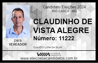 Candidato CLAUDINHO DE VISTA ALEGRE 2024 - RIO CASCA - Eleições