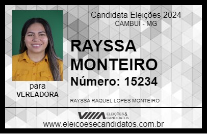 Candidato RAYSSA MONTEIRO 2024 - CAMBUÍ - Eleições