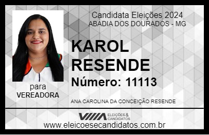 Candidato KAROL RESENDE 2024 - ABADIA DOS DOURADOS - Eleições