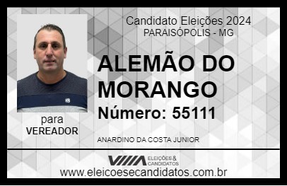 Candidato ALEMÃO DO MORANGO 2024 - PARAISÓPOLIS - Eleições