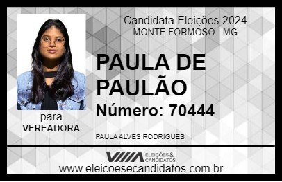 Candidato PAULA DE PAULÃO 2024 - MONTE FORMOSO - Eleições