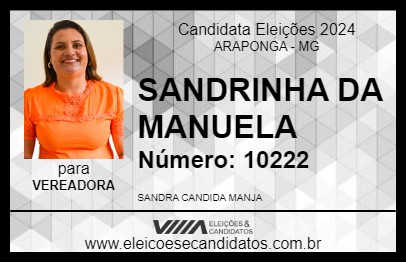 Candidato SANDRINHA DA MANUELA 2024 - ARAPONGA - Eleições