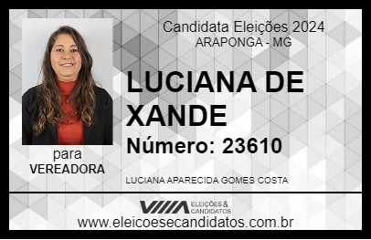 Candidato LUCIANA DE XANDE 2024 - ARAPONGA - Eleições