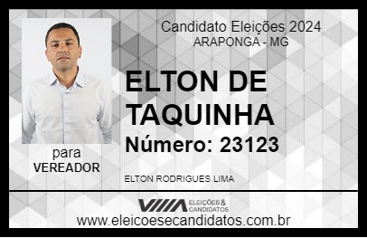 Candidato ELTON DE TAQUINHA 2024 - ARAPONGA - Eleições