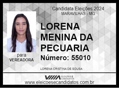 Candidato LORENA MENINA DA PECUARIA 2024 - MARAVILHAS - Eleições