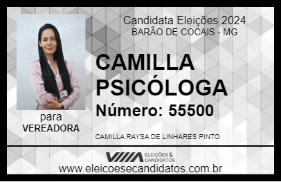 Candidato CAMILLA PSICÓLOGA 2024 - BARÃO DE COCAIS - Eleições