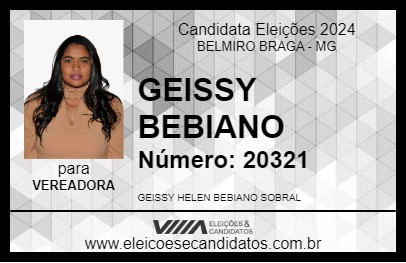 Candidato GEISSY BEBIANO 2024 - BELMIRO BRAGA - Eleições