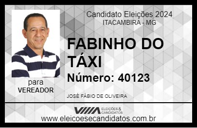 Candidato FABINHO DO TÁXI 2024 - ITACAMBIRA - Eleições